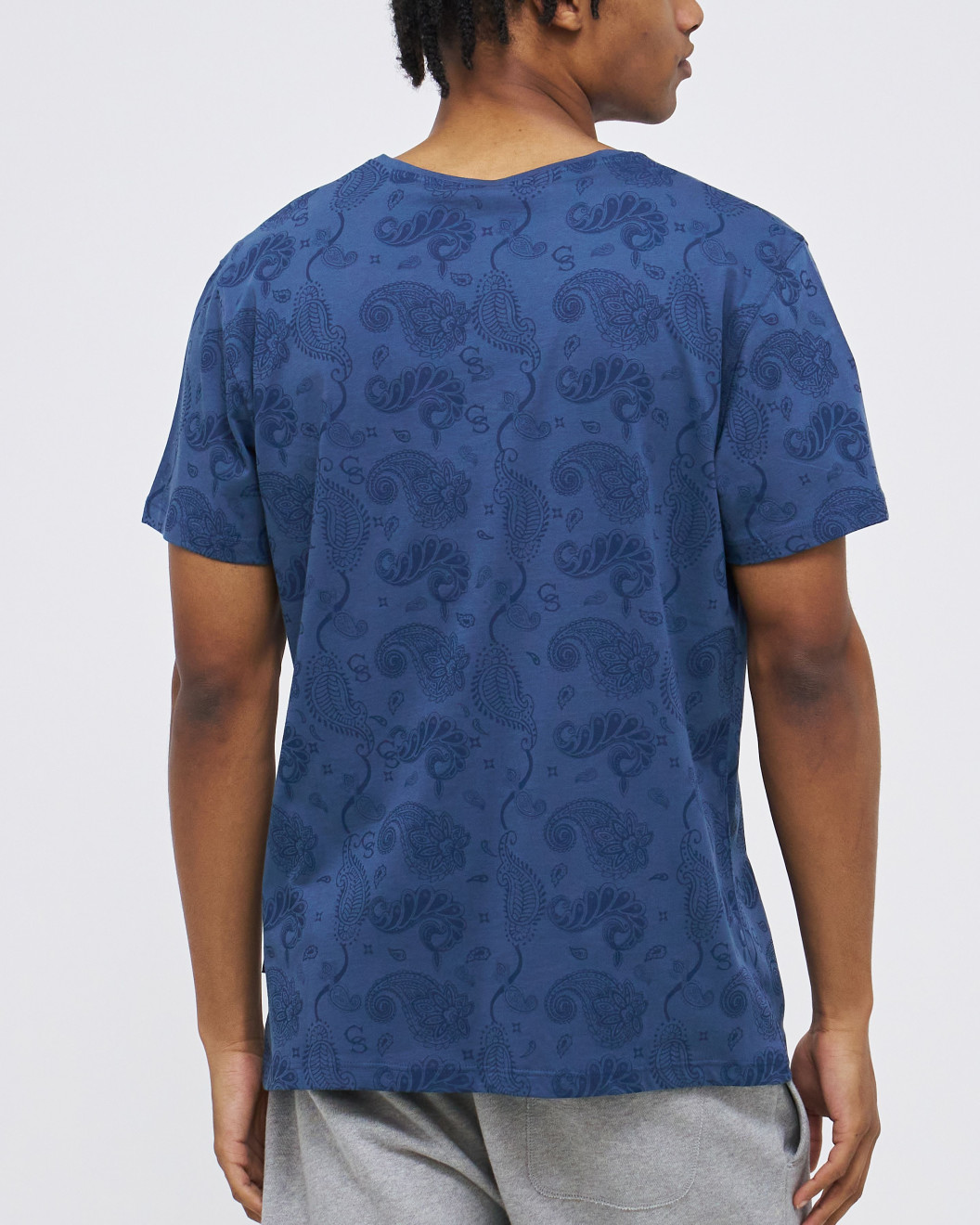 Men's Denim Blue Cotton T-Shirt, V-Neck, with Blue on Blue